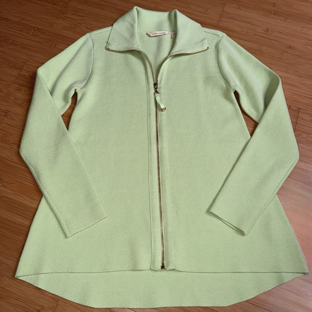 Soft Surroundings Meria Full Zip Cardigan Sweater Knit Jacket Light Green XS